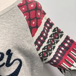 Tommy Hilfiger Gray Crewneck Sweatshirt Red Print Sleeves Navy Stitched Logo Photo 2