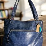 Coach  Poppy Glam Glazed Navy Blue Leather Tote Bag Photo 0