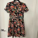 Dalia MacPhee Short Sleeve Tie Neck Floral Mini Dress With Lace Trim Medium NWT Black Photo 4