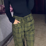 Free People  Hudson Canyon Plaid Olive Wide Leg Pants Photo 0