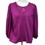 Farm Rio  For Anthropologie Kelsie Cotton Peasant Blouse Purple Size Medium Photo 1
