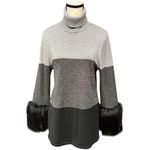 Alfani  Metallic Colorblock Turtleneck Sweater with Faux Fur Cuffs Gray Black Photo 2