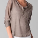 Vince 100% Linen Button Up Light Brown Henley Tee Top Womens Size L Long Sleeve Photo 0