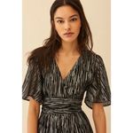 Ba&sh  Black Gold Metallic V-Neckline Nixon Short Sleeve Maxi Dress Size US 6 Photo 1