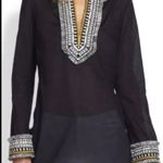 Tory Burch Navy Embroidered Fringe Detail 100% Cotton Tunic Size 8 Photo 1