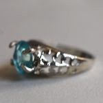 Source Unknown Enchanting Sea Blue Inset Beveled Glass Stone Filigree Silver Tone Size 11 Ring Photo 2
