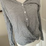 Velvet Heart  Blue and White Striped Button Down Long Sleeve Top Photo 5