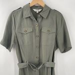 Miss Selfridge  DENIM Dress Size 10 Khaki Army Green Button Down Belt Mini Shirt Photo 4