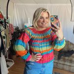 Rainbow Stripe Crochet Knit Long Sleeve Pullover Sweater Size M Photo 9