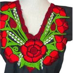 Mexican floral embroidered rose vintage red embellished blouse folk art boho Black Size M Photo 1