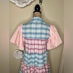 Entro NWT:  Bubble Sleeve Blue, Green, Pink & White Plaid Lined Mini Dress Sz M Photo 10