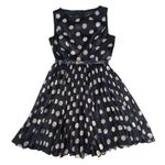 Adrianna Papell Dress Pleated Burnout Polka Dot Sleeveless Belt Navy Womens 6P Photo 0
