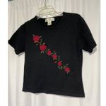 Casual Corner Sweater Small Black Embroidered Roses Wool Blend Knit Sweater Photo 1