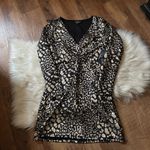 Lulus LULU’S Thrill Me Black And Gold Leopard Print Surplice Dress Photo 3