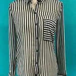 ZARA  trafaluc sheer long sleeve black and white striped button down top Photo 0