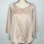 Lani California  Blush Pink Blouse Top Satin Tie Front 3/4 Sleeve Shiny Sz S Photo 0
