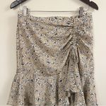 Max Studio  Tan/White Floral Print Ruffle Hem Mini Skirt Side Cinched Size L NEW Photo 1