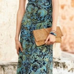 Peruvian Connection Green Blue Sheath T-Shirt Maxi Dress Relaxed Size M Photo 0