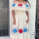 Free People White embroidered Spanish style off the shoulder midi dress size small Photo 2