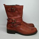 Eric Michael Orange Combat Moto Boots 8 Buckle Strap and Rugged Style Photo 0