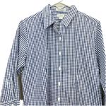 LL Bean Blue Gingham 3/4 Sleeve Wrinkle Free Pinpoint Oxford Shirt Size SMALL Photo 3