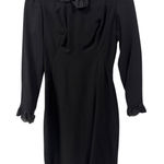 Vintage Black Ruffle Collar Long Sleeve Sheath Dress M Formal Career union made Size M Photo 0