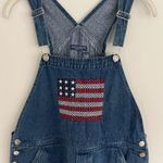 Mountain Lake VINTAGE DENIM CROPPED‎ AMERICAN FLAG CAPRI OVERALLS Photo 1