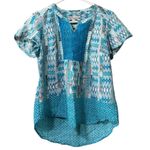 kim rogers Women Shirt Petite Small Blue Short Sleeve V Neck Crochet Boho City Photo 0