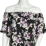 White House | Black Market Shirt Womens Small Black Purple Floral Off Shoulder Photo 3