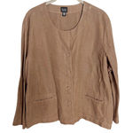 Eileen Fisher XL 100% Irish Linen Jacket Brown Collarless Blazer Minimal Classic Photo 0