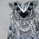 One World Beaded V-Neck Mini Dress Women's Small Black Gray Flutter Sleeve Y2k Photo 4