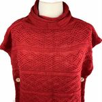 Nadia Rima NWT Cozy Red Cowl Neck Side Button Cable Knit Poncho Photo 2