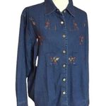 Vintage 90s autumn leaves oversized denim leaves top Size L Photo 0