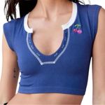 Urban Outfitters NWOT  out from under cherries embroidered ribbed crop top XS/S Photo 0