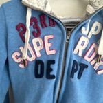 Superdry Full Zip Hoodie Sherpa Lined Spell Out Graphic Blue Medium Photo 5