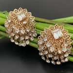 Unique Vintage  Gold-tone Rhinestones Waterfall Ornate Clip On Earrings 22g Photo 0