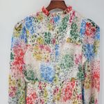 AQUA  Womens‎ Dress S Cream Blue Floral Smocked Ruffle Trim Long Sleeve Mini Photo 6