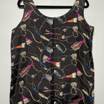 Vintage 90’s 100% Silk Sleeveless Tank Black Jewelry Tassel Print Women’s Size M Size M Photo 0