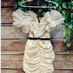 House Of CB Agatha Ivory Organza Dress Puff Sleeve Sweetheart Belted Mini Small Photo 8