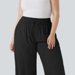 Halara High Waisted Drawstring Linen Wide Leg Black Plus Size Pants Pockets 1X New NWT Photo 4