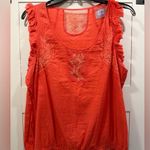 Free People We the Free Orange Ruffled Embroidered Boho Top, sz. Large EUC! Photo 0