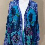 Half Moon Bay Womens Blue Floral Beaded Embroidered Open Kimono Sz L Boho Hippie Size L Photo 0