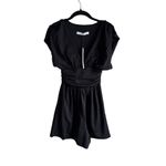 Susana Monaco Short-sleeve Gathered V-neck Romper XS Black Photo 2
