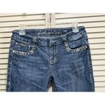 L.A. Idol Low Rise Skinny Jeans Rhinestones Embroidery Size 9 Med Wash Stitching Blue Photo 1