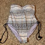 Ambrielle Curve 1X One Piece Swimsuit Strapless Shirred‎ Pattern Gray Photo 0