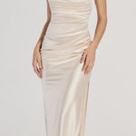 Windsor  Brianna Satin Strapless High Slit Column Dress Photo 0