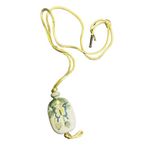 Vintage Porcelain pendant necklace yellow blue butterfly satin cord gold tone en Photo 0