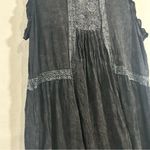 POL  Black Boho Lace Trim Sleeveless Tunic Top Large Flowy Gauze Pintuck Pleated Photo 1