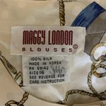 Maggy London  Nautical Chain Print Polka Dot Silk Blouse Short Sleeve 16 Photo 2