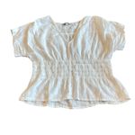 Madewell V-Neck Smocked-Waist Top Blouse Shirt Square Jacquard Print Size Small Photo 1